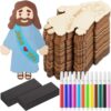 Blueweenly 24 Sets Jesus Figure Crafts DIY Wood Magnet for Kids Sunday School Vacation Bible School Craft Color Your Own Jesus Loves You with Magnets and Color Pens for Activity