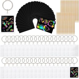 Blueweenly 36 Pack Back to School Magic Scratch Paper Craft Keychains Making Kit, Scratch Paper DIY Keychains Craft for School Party Favor