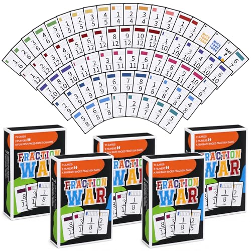 Blueweenly 5 Pcs Fraction War Math Games Fraction War Cards Game Math Manipulatives Set Equivalency Cards Compare Simplify Match Number for Homeschool Classroom Supplies 2nd to 6th Grade