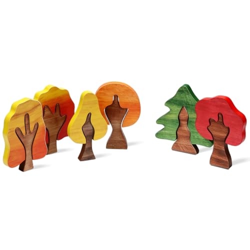Blueweenly 6 Pcs Wooden Fall Trees Puzzle Fall Thankful Trees Craft Kit Small Wood Forest Tree Jigsaw Puzzles for Small World Scene Toys Girl Boys Autumn Thanksgiving Party Gift(Warm Color Tree)