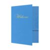 Blue Welcome Folder with Two Pockets Gold Foil 25pk 12x9” HR Professional Meeting Linen for Church Visitor New Hire Employee Client