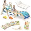 BlueWood Pikler Triangle Set Blue with Cushion and Wooden Busy Board