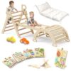 BlueWood Pikler Triangle Set Natural Color with Cushion and Wooden Busy Board