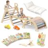 BlueWood Pikler Triangle Set Pink with Cushion and Wooden Busy Board