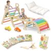 BlueWood Pikler Triangle Set Rainbow with Cushion and Wooden Busy Board