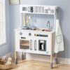 BlueWood Play Kitchen for Kids Toddlers - Wooden Chef Pretend Play Kitchen Set Toy Kitchen with 18 Pcs Toy Food & Cookware Accessories for Ages 3-7, Classic, White