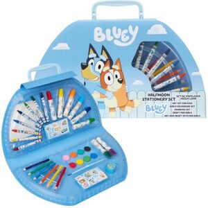 Bluey Colored Pencils Art Supplies for Boys Girls Drawing Kit Painting School Supplies Art Kit Travel Case Gifts for Kids (Blue Halfmoon Case)