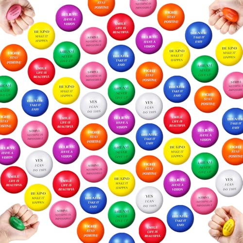 Blulu 60 Pcs Stress Balls Bulk for Adults Motivational Stress Relief Squeeze Balls Inspirational Colorful Foam Gift Toys for Encouraging Kids Adult Girls Boys Employee Office Gifts