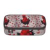 bmnaswt Red Chicken Print Large Capacity Layered Pencil Pouch, Zipper Storage Bag with Mesh Pocket & Pen Slots
