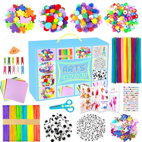 BNUZEIYI 2000 PCS Arts and Crafts Supplies for Kids All-in-1 Craft Kit with Pipe Cleaners Craft Box Set DIY Crafting Supply School Supplies Toys Gifts for Girls Boys Ages 4-6, 6-8, 8-12, Blue