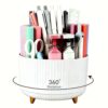 BoAn 360 Rotating Pen Holder, 5 Slots Plastic Desktop Pen Organizer, Spinning Pencil Cup Desk Accessories, Multi-Art Supply Storage Caddy for Home Office School Classroom Makeup Organization