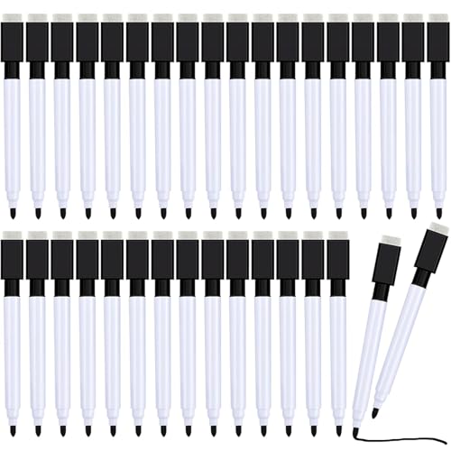 Boao 24 Pack Black Magnetic Dry Erase Markers with Eraser Cap Back to School Mini Whiteboard Dry Erase Markers Bulk Fine Point Tip for Teachers Student School Office White Board Home Supplies