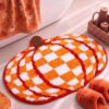 Boao Orange Checkerboard Pumpkin Bath Mat Irregular Tufted Bathroom Rug Fall Non Slip Soft Absorbent Gingham Mat Orange Bathroom Decor Accessories for Bedroom Kitchen Floor Sink, 24 x 22 Inches