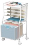 BOHDK Rolling File Cart, 6-Tier Desk File Organizer on Lockable Wheels, White Wood Planks & Mesh Sliding Hanging Folder Drawer, Organization Cart for Office Home School