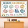 Boho in Our Classroom We are A Team Bulletin Board Set Positive Inspirational Team Spirit Accent Cutouts Motivational Teamwork Classroom Decorations for Back to School Wall Decor Teacher Supplies