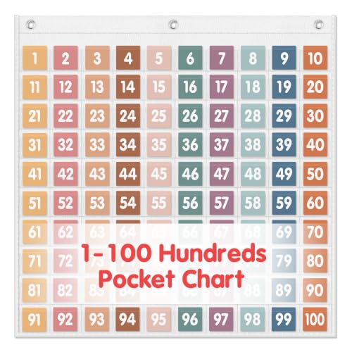 Boho Neutral 1-100 Hundreds Pocket Chart, Black Wall Number Counting Poster with Number Cards, Classroom Math Learning Organizer Chart for Preschool Kindergarten Teachers & Kids
