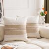 Boho Throw Pillow Cover 18x18 Inch Linen Textured Tassel Pillow Beige
