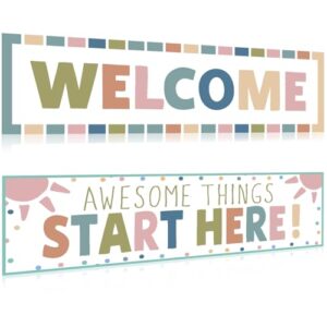 Boho Welcome Classroom Decorations Colorful Rainbow Awesome Things Start Here Bulletin Board Decor Pastel Welcome Banner Poster for Pre Elementary Middle School Wall Signs Supplies Teachers Kids