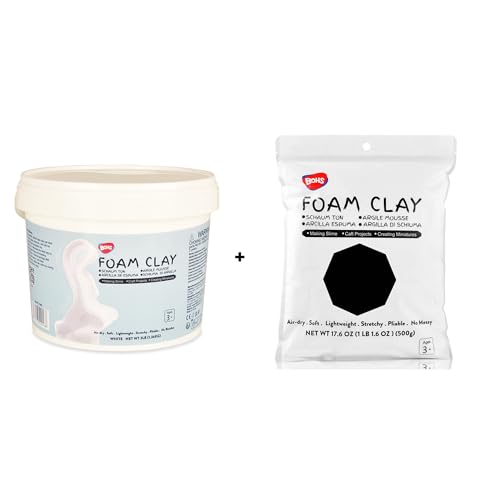 BOHS Bucket Foam Clay + 1.1 lbs Black Foam Clay - Squishy, Air Dry, Soft - for Cosplay,School Projects,Baby Hand Print,Slime - Gifts for Adult and Kids