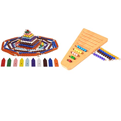 BOHS Montessori Short Beads Stair + Bead Chains & Squares Bundle,Montessori Math Manipulative Materials - Preschool Learning Educational Toys