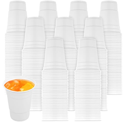 Bokon 200 Pack White Plastic Cups 16 oz Disposable Party Drinking Cups for Birthday Wedding Christmas Party Picnics Camping Beverage