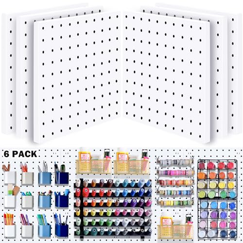 BOLUTDIF 6Pcs Peg board, Pegboard Wall Organizer Panels, Small Pegboard Kits, for Kitchen, Garage, Workshop, Tool Accessories - Universal 1/8 and 1/4 Pegboard Accessories, White (10in x 10in)