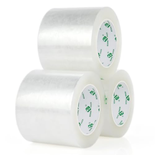 BOMEI PACK Clear Packing Tape, Heavy Duty Packaging Tape for Shipping Packaging Moving Sealing, 2.5mil Thick, 4 inches Wide, 110 Yards Per Roll, 330 Total Yards, Pack of 3 Rolls