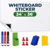 BONBELA Magnetic Whiteboard Sticker for Wall, 24"x36" Peel and Stick Dry Erase Board & Sheet, Self-Adhesive Contact Paper for Home, Office & Classroom, No Ghosting, with Markers, Eraser & Magnets