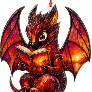 Book Dragon Ornament, Cute Reading Dragon Ornament, Gifts for Book Lovers, Fantasy Gifts for Women Men, Acrylic Suncatcher Hanging Decor, Bookworm Gifts, Christmas Reader Home Decoration