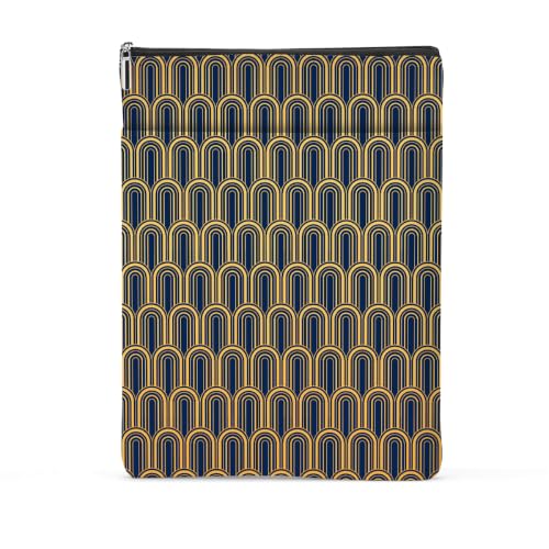 Book Lovers Gifts Book Sleeve, Navy Blue Gold Art Geometric Pattern Waterproof Book Pouch Protector with Front Pocket BookCover Case for Women Sister Reader Birthday Christmas Reading Bookish Gifts