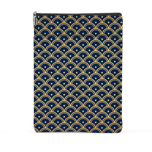 Book Lovers Gifts Book Sleeve, Navy Blue Gold Art Geometric Pattern Waterproof Book Pouch Protector with Front Pocket BookCover Case for Women Student Reader Librarian Birthday Christmas Bookish Gifts