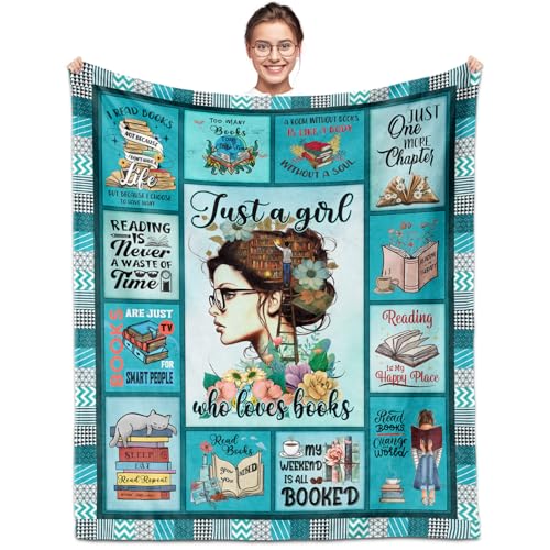 Book Lovers Gifts for Women, Gifts for Book Lovers, Books/Reading Blanket 60"X50", Just a Girl Who Loves Book‘s Blanket, Gifts for Readers/Librarian/Books Club/Bookish/Reading/Bookworm/Book's Nerd