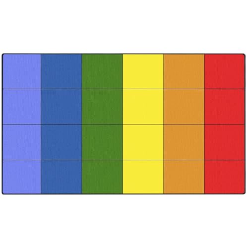 Booooom Jackson Classroom Rug - 7.5ft x 13ft Rainbow Square Preschool Classroom Carpet, Non-Slip & Stain Resistant, 20X Easy Clean, Thick Nylon Kids Playroom Floor Mat