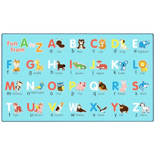 Booooom Jackson Classroom Rug - 7'6''x13'12'' Cozy Animal Alphabet Learning Square Preschool Classroom Carpet, Non-Slip & Stain Resistant, 20X Easy Clean, Thick Nylon Kids Playroom Floor Mat