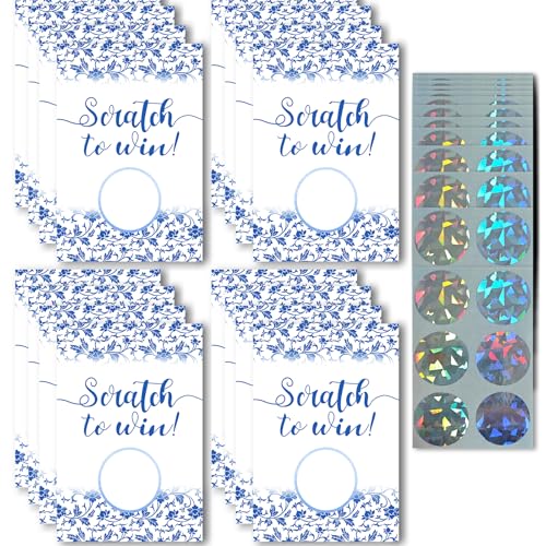 Boosaletico 120 Pieces Scratch Off Cards for Small Business Freebies Supplies, Personalized Blank Gift Cards for Holiday, Valentine, Loyalty Gifts, Date Night, Birthday, Party Supply (Blue Flower)