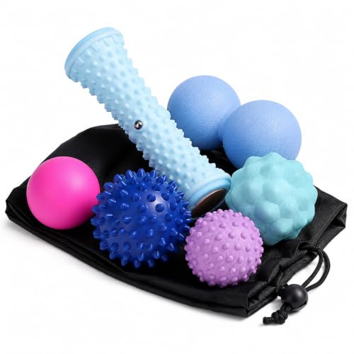 BOOTMOON 6Pcs Massage Ball Set with Peanut Massage Ball, Spiky Ball, Lacrosse Ball, Massage Roller - Deep Tissue Massage & Muscle Tension Relief for Feet, Back, Arm, Neck, Shoulder, Legs (Storage Bag)