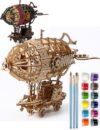 BOOZUU 3D Wooden Steampunk Airship Puzzle for Adults, 160 Pcs DIY Painting Model Kit, Build and Paint Wooden Flying Ship, No Glue Assembly, Home Display Gift Ages 14+