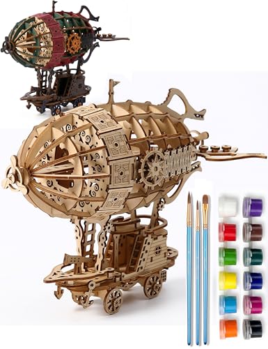 BOOZUU 3D Wooden Steampunk Airship Puzzle for Adults, 160 Pcs DIY Painting Model Kit, Build and Paint Wooden Flying Ship, No Glue Assembly, Home Display Gift Ages 14+