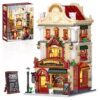 Bordeaux Wine Club Construction Building Set with LED Lights, City Town Winery Chateau House Building Kit, Vintage Collectible Model, Creative Christmas Birthday Gift for Adult Teen,1524 Pcs