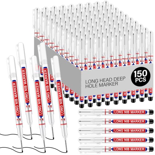 Bornerwhite 150 Pcs Black Multi-purpose Deep Hole Marker Pens Long Head Drill Deep Nib Marker Waterproof Mechanical Carpentry Pen for Woodworking Machinist Bathroom Construction Hardware Decoration