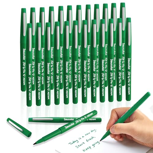 Bornerwhite 24 Pcs Green Felt Tip Pens 0.7mm Medium Point Felt Tip Markers Pens for Journaling Writing Note Taking Planner Drawing School Office and Art Supplies for Teachers Students