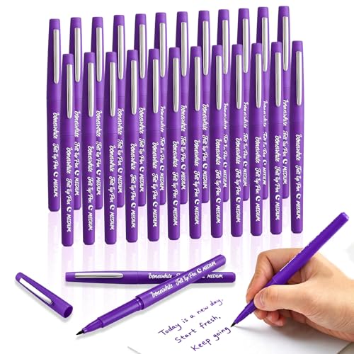 Bornerwhite 24 Pcs Purple Felt Tip Pens 0.7mm Medium Point Felt Tip Markers Pens for Journaling Writing Note Taking Planner Drawing School Office and Art Supplies for Teachers Students