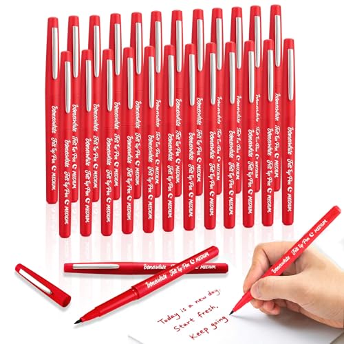 Bornerwhite 24 Pcs Red Felt Tip Pens 0.7mm Medium Point Felt Tip Markers Pens for Journaling Writing Note Taking Planner Drawing School Office and Art Supplies for Teachers Students