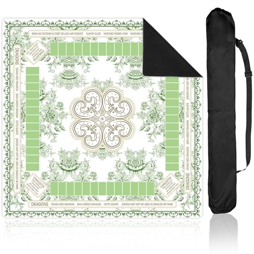Bornerwhite Chinoiserie Mahjong Mat with Black Carrying Bag 31.5 x 31.5 Inches Multi Purpose Game Table Cover Anti Slip and Noise Reduction for Mahjong Poker Board Card Dominoes Games(Green)