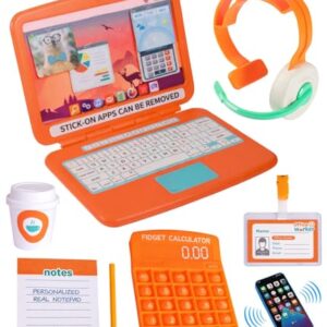 Born Toys 9-piece Office Pretend Play Set for Kids, Toddler Laptop Toy Gift