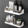 Borse Legacy Plastic Shower Caddy Adhesive 2 Pack, No Drill Wall Mounted Bathroom Organizer Shelf, Rustproof Shower Storage Rack with Strong Adhesive for Shampoo, Conditioner, Soap & Toiletries