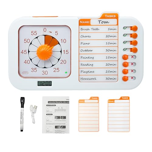 Bothidea Chargeable Task Timer, to-do List with Visual Timer for Adults and Students, Daily Chore Board for Kids, 60-Minute Visual Timer for Classroom, Office and Home, Time Management Tool., White