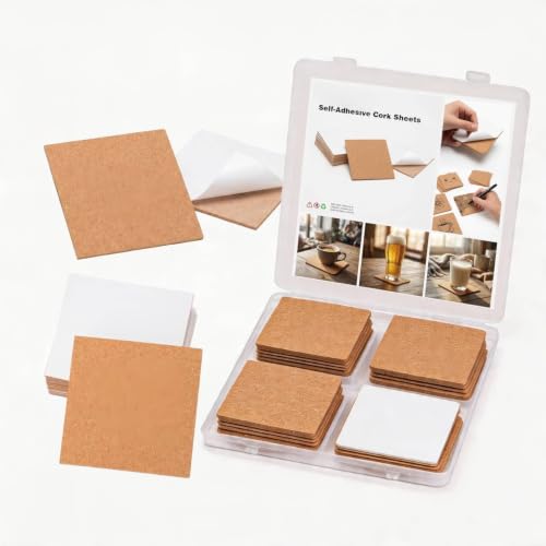 Bothyi 50 Pieces Self Cork Board Tiles Bulletin Pinboard Squares Notice Board Panels Cork Material for Wall Covering and Layout Design Suitable for classrooms Craft Rooms Meeting Rooms Study Areas