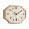 Bothyi Wooden Wall Clock Octagonal Silent Timepiece with Minimal Wood Frame Raised Number Face Ivory Surface Brown Hands Warm Decor Suitable for Office Study Bedroom entryway