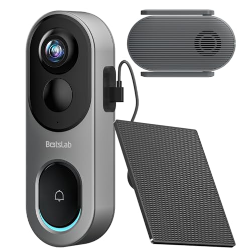 BOTSLAB 5MP Doorbell Camera Wireless with Solar Panel, Nonstop Power Video Doorbell with Head-to-Toe View, AI Motion Detection, Package Detection, VR Mode, 6400mAh Battery, Easy Installation,2.4G WiFi